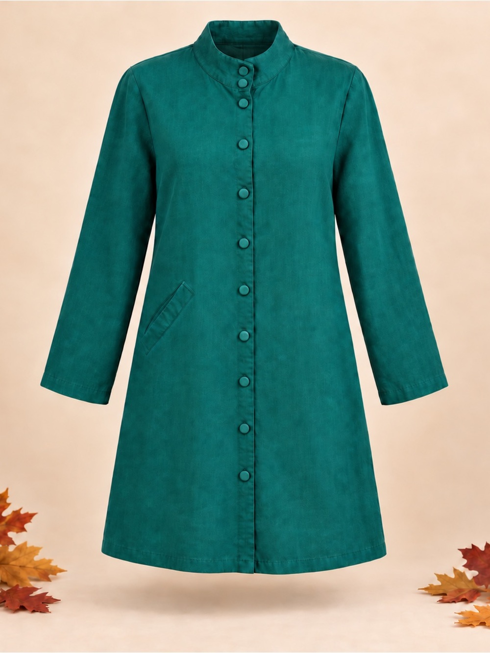 Flax 100% Linen Jade  Green Long Button-Front Jacket/Dress